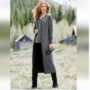 Peruvian Connection Avalon Pima Blend Metallic Silver Grey Duster Cardigan. Sz L